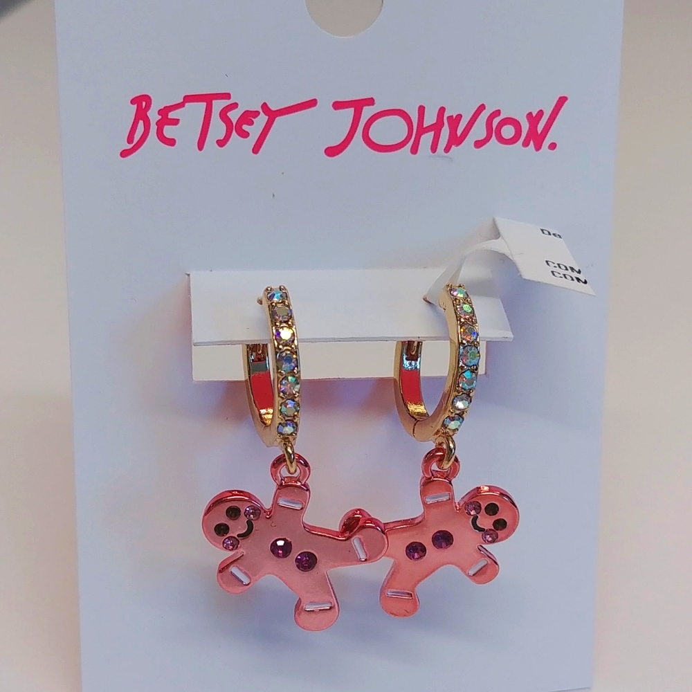 NWT Betsey Johnson Gingerbread Dangle Small Hoop Earrings